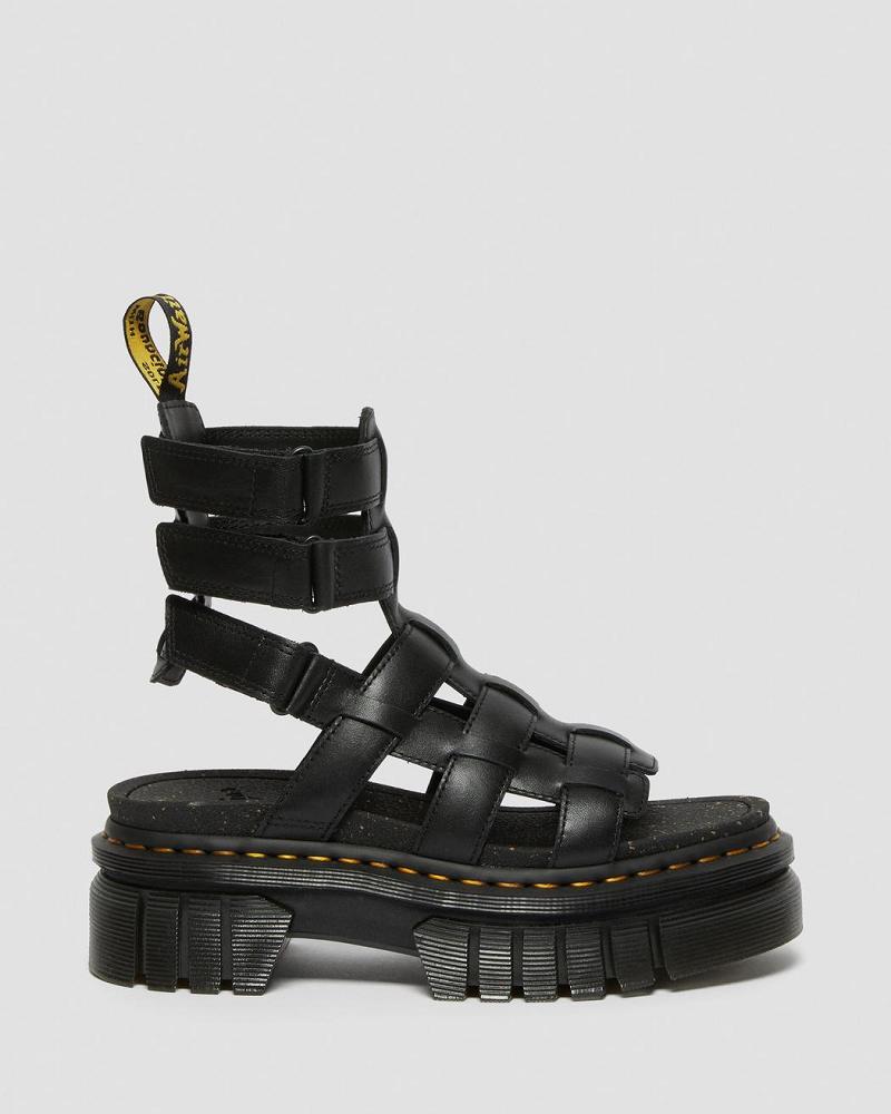 Black Women's Dr Martens Ricki Nappa Lux Leather Platform Platform Sandals | CA 313SGL